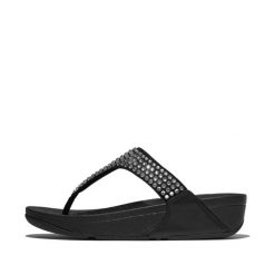 Klapki damskie FitFlop Lulu Maxi-Crystal. Czarne klapki damskie FIT FLOP, bez wzorów, z materiału, bez obcasa, bez zapięcia. Za 473.00 zł.