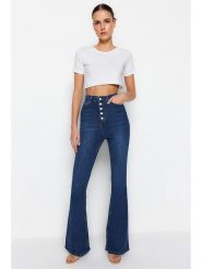 Trendyol Dżinsy - Slim fit - w kolorze niebieskim rozmiar: 34. Niebieskie jeansy damskie Trendyol, z podwyższonym stanem. Za 69.91 zł.