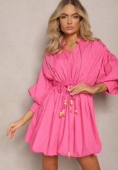 Różowa Sukienka Appomene. Czerwone sukienki damskie Renee, bez wzorów, boho, bez ramiączek. W wyprzedaży za 63.99 zł.