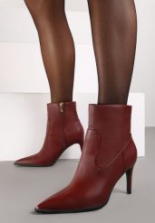 Bordowe Eleganckie Botki na Szpilce z Noskiem w Szpic Ittolora. Czerwone botki damskie Born2be, z jeansu, eleganckie, bez obcasa, na obcasie, bez zapięcia. Za 119.99 zł.