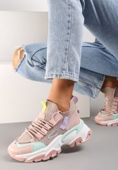 Różowe Sneakersy Kharena. Czerwone obuwie sportowe damskie Renee, bez zapięcia. Za 119.99 zł.