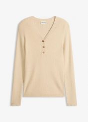 Sweter w prążek z wiskozą. Brązowe swetry klasyczne damskie bonprix, z wiskozy, bez kołnierzyka. Za 99.99 zł.