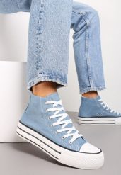 Jasnoniebieskie Sznurowane Trampki z Cholewką za Kostkę Raniea. Niebieskie trampki damskie Renee, bez wzorów, za kostkę, bez zapięcia. Za 69.99 zł.