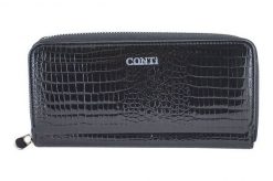 Portfel skórzany CONTI czarny 111-A-1. Czarne portfele damskie bez wzorów, ze skóry. Za 159.99 zł.