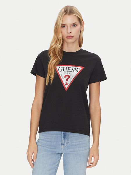 Guess T-Shirt W2BI69 K8FQ1 Czarny Regular Fit. Czarne t-shirty damskie Guess, s, z aplikacjami, z bawełny, bez kołnierzyka. Za 79.99 zł.