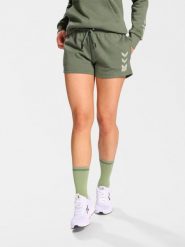 Damskie Szorty bawełniane Hummel Active. Zielone spodenki sportowe damskie Hummel, na jesień, xs, bez wzorów, z bawełny, z standardowym stanem, na fitness i siłownię. Za 168.35 zł.
