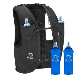 Plecak szlakowy - Kurtka maratońska - z 2 butelkami na wodę 500 ml. Czarne kurtki damskie HEN SPORTSGEAR, s, bez wzorów, bez kaptura. Za 219.00 zł.