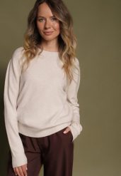 Beżowy Klasyczny Sweter z Wiskozą i Wełną Norpine. Brązowe swetry klasyczne damskie Born2be, z jeansu, bez kołnierzyka. Za 79.99 zł.