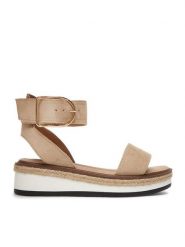 DeeZee Sandały CEO-WS091-01 Beżowy. Brązowe sandały damskie DeeZee, bez wzorów, z materiału, bez obcasa, na płaskiej podeszwie, bez zapięcia. Za 119.99 zł.