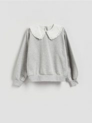 Bluza z kołnierzykiem - jasnoszary. Szare bluzy damskie Reserved, l, bez wzorów, z bawełny, bez kaptura. Za 119.99 zł.