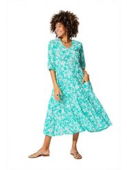 Aller Simplement Sukienka w kolorze turkusowo-białym rozmiar: 38/40. Białe sukienki damskie Aller Simplement, bez wzorów, z bawełny, klasyczne, bez ramiączek. Za 141.52 zł.