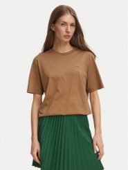 Lacoste T-Shirt TF7215 Brązowy jasny Regular Fit. Brązowe t-shirty damskie Lacoste, bez wzorów, z bawełny, bez kołnierzyka. Za 284.99 zł.