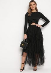 Czarna Spódnica Maxi Rozkloszowana z Przeźroczystego Tiulu Salvin. Czarne spódnice damskie Born2be, na imprezę, m, bez wzorów, z tiulu, eleganckie, maxi. Za 129.99 zł.