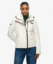 Superdry Kurtka wiatrówka Mountain z kapturem z recyklowanego poliestru – OFF. Białe kurtki damskie Superdry, bez wzorów, z gumy, z kapturem. Za 489.55 zł.