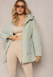 Miętowa Pikowana Kurtka o Fasonie Oversize z Kapturem i Naszytymi Kieszeniami Gomella. Zielone kurtki damskie Renee, l, bez wzorów, z kapturem. Za 249.99 zł.
