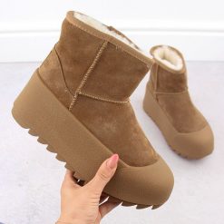 Skórzane śniegowce botki damskie na platformie camel Big Star OO274A212. Brązowe śniegowce damskie Big Star, ze skóry. Za 244.99 zł.