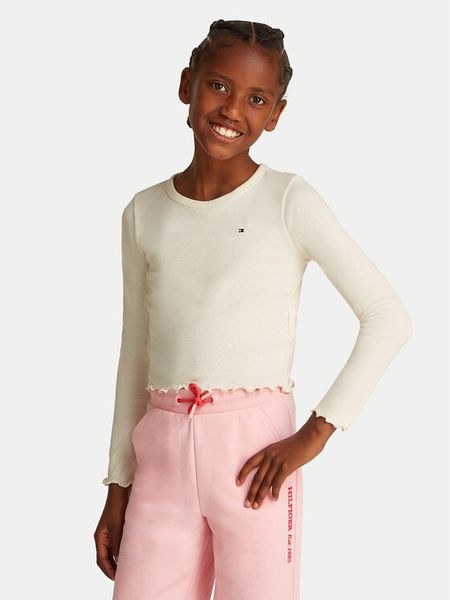 Tommy Hilfiger Bluzka KG0KG08299 M Beżowy Slim Fit. Brązowe bluzki i koszule dziewczęce Tommy Hilfiger, bez wzorów, z bawełny, bez kołnierzyka, bez ramiączek. Za 79.99 zł.