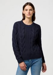 DAMSKI SWETER WRANGLER CABLE KNIT CREW DARK NAVY 112370798. Niebieskie swetry klasyczne damskie Wrangler, l, bez kołnierzyka. Za 159.99 zł.