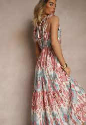 Różowa Sukienka Rozkloszowana Wiskozowa Wiązana na Plecach we Wzór Boho Turieza. Czerwone sukienki damskie Renee, bez wzorów, z wiskozy, boho, bez ramiączek. W wyprzedaży za 55.99 zł.