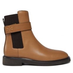 Sztyblety Tory Burch. Brązowe botki damskie Tory Burch, bez obcasa, na płaskiej podeszwie, bez zapięcia. Za 2,019.00 zł.