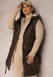 Brązowa Kamizelka Pikowana z Paskiem Maasho. Brązowe kamizelki damskie Renee, plus size, z aplikacjami, z jeansu. Za 259.99 zł.