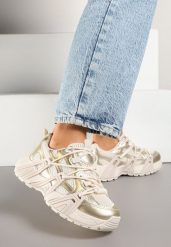 Złote Sneakersy z Designerskim Sznurowaniem Nuritha. Żółte obuwie sportowe damskie Renee, bez zapięcia. Za 99.99 zł.