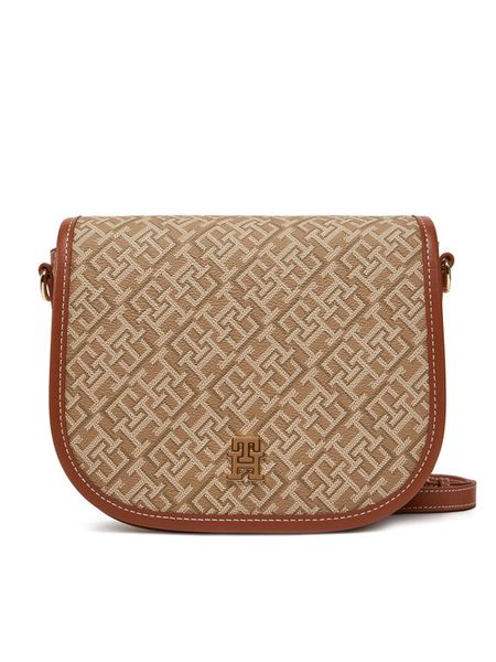 Tommy Hilfiger Torebka Th Monoplay Leather Saddle Bag AW0AW17414 Brązowy. Brązowe listonoszki damskie Tommy Hilfiger, bez wzorów, ze skóry, bez dodatków. Za 379.99 zł.