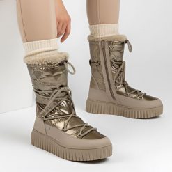 Śniegowce damskie Marco Tozzi, ocieplane futerkiem na grubej platformie z tworzywa, beżowe, 2-26413-45-344. Brązowe śniegowce damskie Marco Tozzi, przed kolano. Za 271.99 zł.