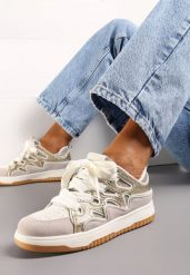 Złote Sneakersy przed Kostkę Podwójnie Sznurowane Luretta. Brązowe obuwie sportowe damskie Born2be, przed kostkę, bez zapięcia. Za 39.99 zł.