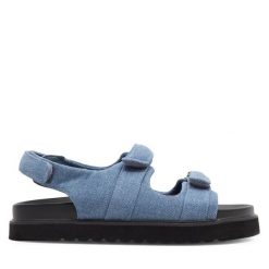 Sandały Jenny Fairy. Niebieskie sandały damskie Jenny Fairy, bez wzorów, bez obcasa, na płaskiej podeszwie, bez zapięcia. Za 129.99 zł.