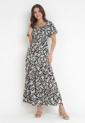 Czarna Rozkloszowana Sukienka Maxi w Kwiaty Casceia. Czarne sukienki damskie Born2be, bez wzorów, bez ramiączek. W wyprzedaży za 72.24 zł.