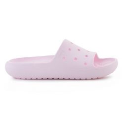 Klapki Crocs classic slide v2 209401-6ZW różowe. Czerwone klapki damskie bez wzorów, bez obcasa, bez zapięcia. Za 223.31 zł.
