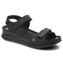 Czarne Sandały Kampa Wygodne Skórzane Buty Na Lato. Czarne sandały damskie KAMPA, bez wzorów, ze skóry, bez obcasa, bez zapięcia. Za 175.00 zł.