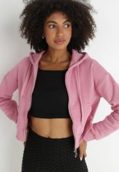 Ciemnoróżowa Bluza Zasuwana z Kapturem Albika. Czerwone bluzy damskie Born2be, l, bez wzorów, z dzianiny, z kapturem. Za 79.99 zł.