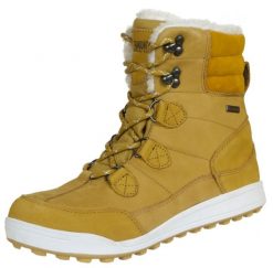 Wodoodporne buty zimowe damskie futro wełna jagnięca. Brązowe obuwie trekkingowe damskie GUGGEN MOUNTAIN, z futra, przed kolano, bez zapięcia. Za 626.21 zł.