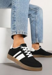 Czarne Sneakersy Tenisówki z Geometrycznymi Paskami Amolita. Czarne obuwie sportowe damskie Born2be, z jeansu, bez zapięcia, tenisowe. Za 84.99 zł.