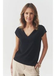 TATUUM Bluzka "Dandy" w kolorze granatowym rozmiar: S. Niebieskie bluzki damskie TATUUM, s, bez wzorów, z koronki, bez kołnierzyka, bez ramiączek. Za 115.24 zł.