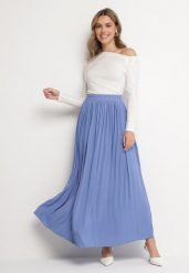 Niebieska Spódnica o Rozkloszowanym Kroju z Plisami i Gumką w Talii Ulithra. Niebieskie spódnice damskie Born2be, na co dzień, l, bez wzorów, eleganckie, maxi. Za 59.99 zł.
