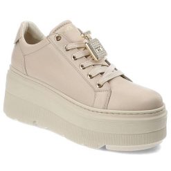 Beżowe Sneakersy Chebello Eleganckie Obuwie Damskie Z Broszką. Brązowe obuwie sportowe casual damskie CheBello, ze skóry. Za 459.00 zł.