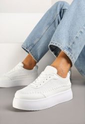 Białe Sneakersy na Platformie Ozdobione Plecionką Nilaraviela. Białe obuwie sportowe damskie Renee, z jeansu, bez zapięcia. Za 79.99 zł.