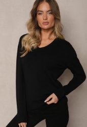 Czarny Casualowy Sweter z Wiskozą Bawełną i Trójkątnym Dekoltem Miaressa. Czarne swetry klasyczne damskie Renee, l, z bawełny, bez kołnierzyka, plus size. Za 49.99 zł.