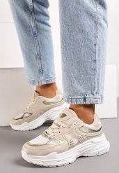 Beżowe Sneakersy z Modnymi Wstawkami i Tłoczoną Podeszwą Tayris. Brązowe obuwie sportowe damskie Born2be, bez zapięcia. Za 99.99 zł.