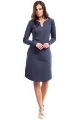 Sukienka Trapezowa z Długim Rękawem - Niebieska. Niebieskie sukienki damskie MOE, bez wzorów, z bawełny, bez ramiączek. Za 239.90 zł.