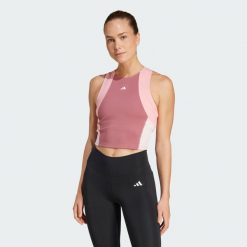 Koszulka Techfit Colorblock Training Crop Tank. Zielone koszulki damskie Adidas, l, bez wzorów, z materiału, bez kołnierzyka, bez ramiączek. Za 179.00 zł.