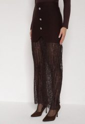 Brązowa Dzianinowa Spódnica z Wiskozą Zdobiona Koronką i Guzikami Sewora. Brązowe spódnice damskie Born2be, na co dzień, m, z aplikacjami, z dzianiny, klasyczne, maxi. Za 129.99 zł.