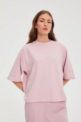 Bluza oversize różowa. Czerwone bluzy damskie MOODO, l, bez wzorów, z bawełny, bez kaptura. Za 89.99 zł.