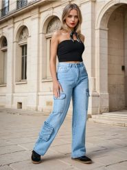 Jeansy cargo - niebieski. Niebieskie jeansy damskie Sinsay. W wyprzedaży za 42.99 zł.