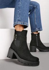Czarne Botki na Obcasie w Stylu Sztybletów z Metaliczną Aplikacją Atterica. Czarne botki damskie Born2be, z jeansu, bez obcasa, na obcasie, bez zapięcia. Za 159.99 zł.