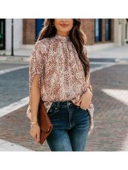 LA Angels Bluzka w kolorze brązowo-kremowym rozmiar: M. Brązowe bluzki damskie LA Angels, m, bez wzorów, bez kołnierzyka, bez ramiączek. Za 130.19 zł.