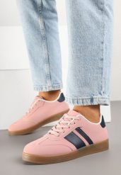 Różowe Sneakersy Tenisówki z Geometrycznymi Paskami Amolita. Czerwone obuwie sportowe damskie Born2be, z jeansu, bez zapięcia, tenisowe. Za 84.99 zł.